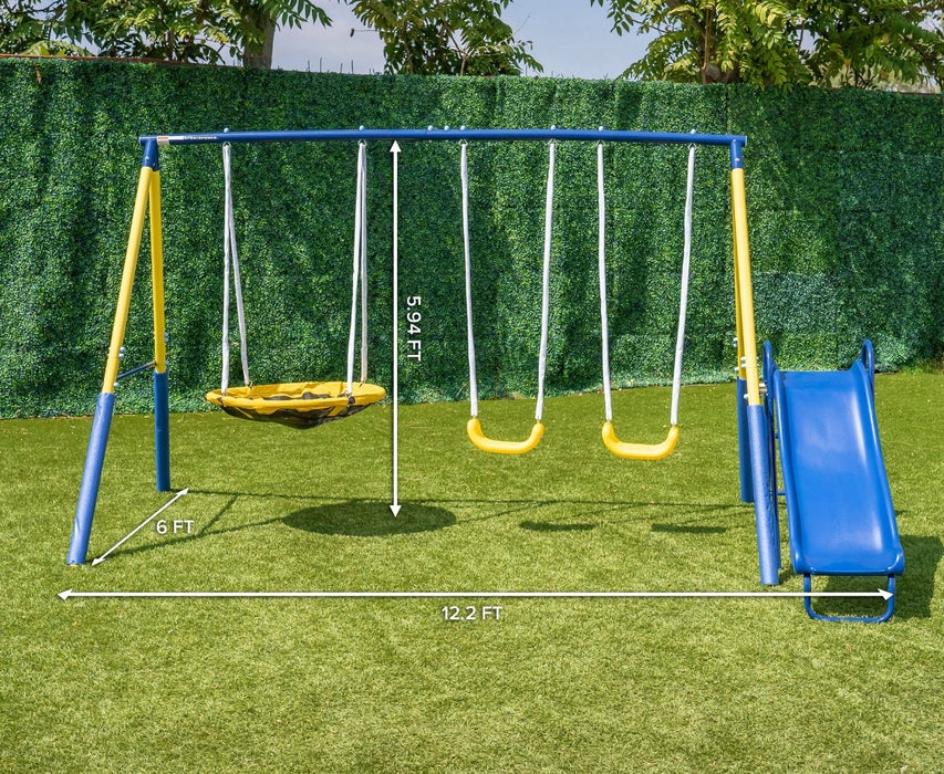 Sportspower Super Saucer Metal Swing Set with 2 Swings, Saucer Swing and a 1pc Heavy Duty Slide