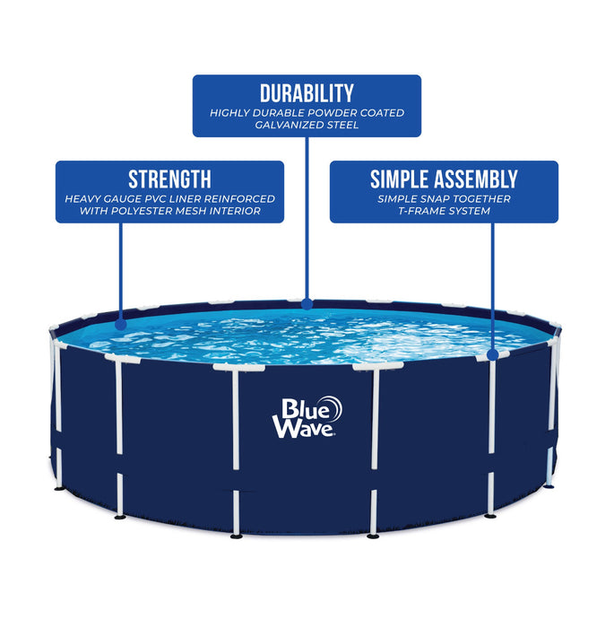 Blue Wave 18-ft Round 52-in Navy Blue Frame Above Ground Swimming Pool Package with Cover