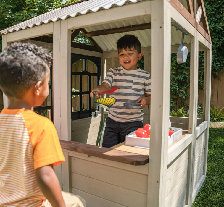 KidKraft Pioneer Cottage Wooden Playhouse with Doorbell and 13 Pieces