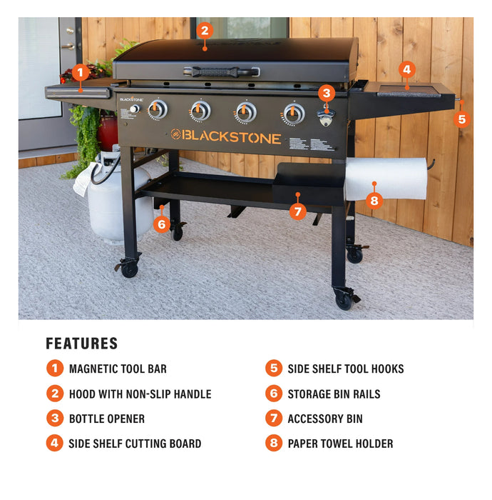 Blackstone Original 4-Burner 36” Propane Griddle with Hood and Omnivore Griddle Plate