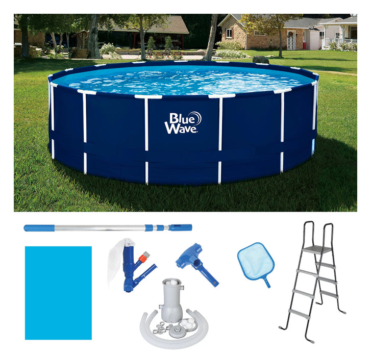 Blue Wave 18-ft Round 52-in Navy Blue Frame Above Ground Swimming Pool Package with Cover