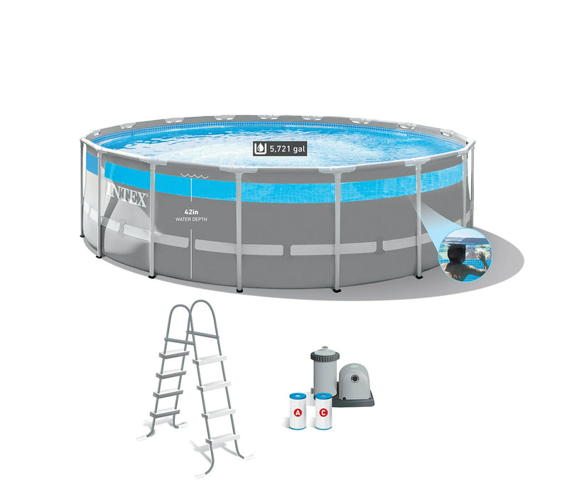 Intex 17' x 48" Clearview Prism Frame Above Ground Swimming Pool Set with Pump