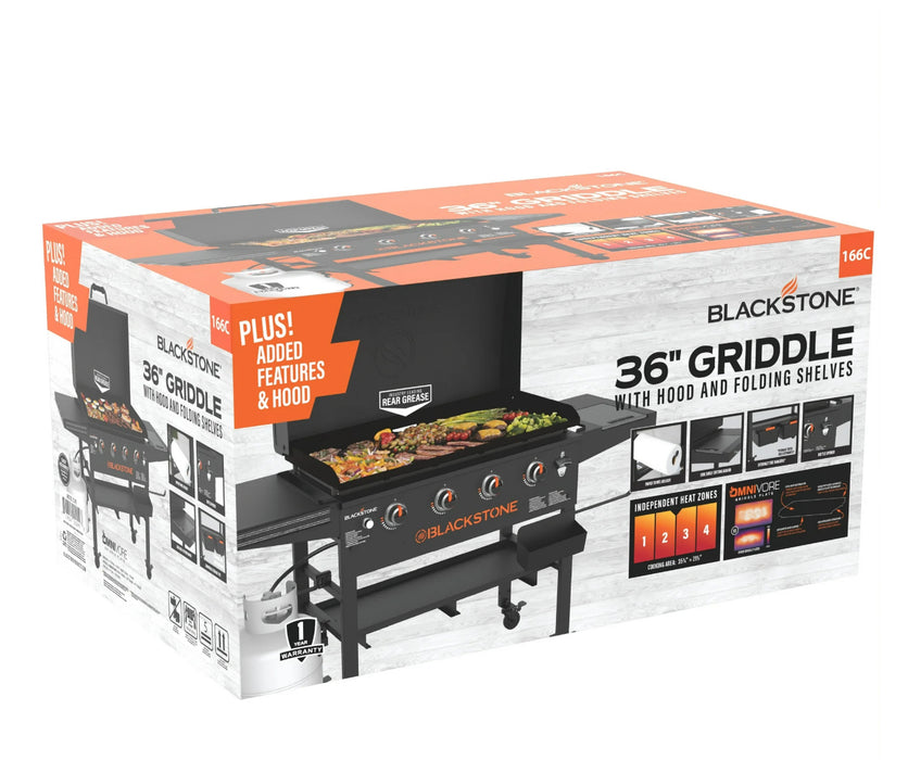 Blackstone Original 4-Burner 36” Propane Griddle with Hood and Omnivore Griddle Plate