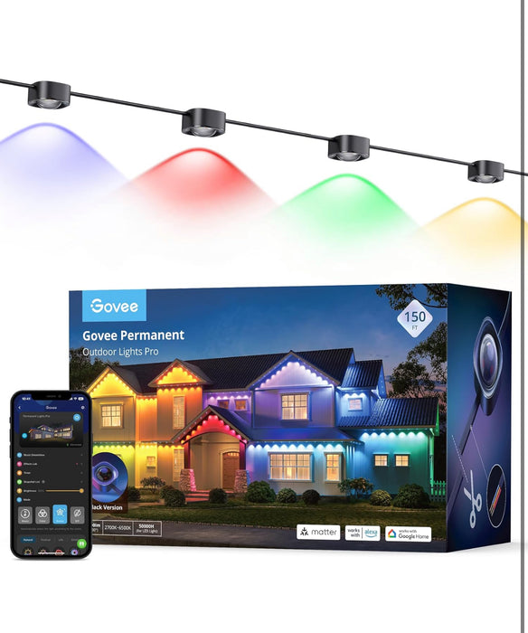 Govee Permanent Outdoor Lights Pro, 150ft with 90 RGBIC LED Lights for Daily and Accent Lighting, 75 Scene Modes for Christmas, IP67 Waterproof, Works with Alexa, Google Assistant, Matter, Black