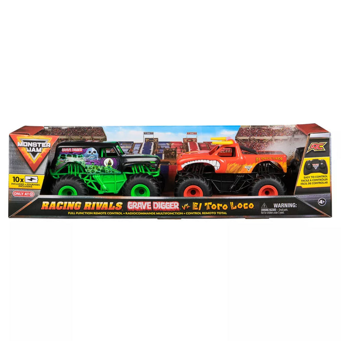 Monster Jam Official Grave Digger vs El Toro Loco Racing Rivals Remote Control Monster Trucks - 1:24 scale - 2 pk